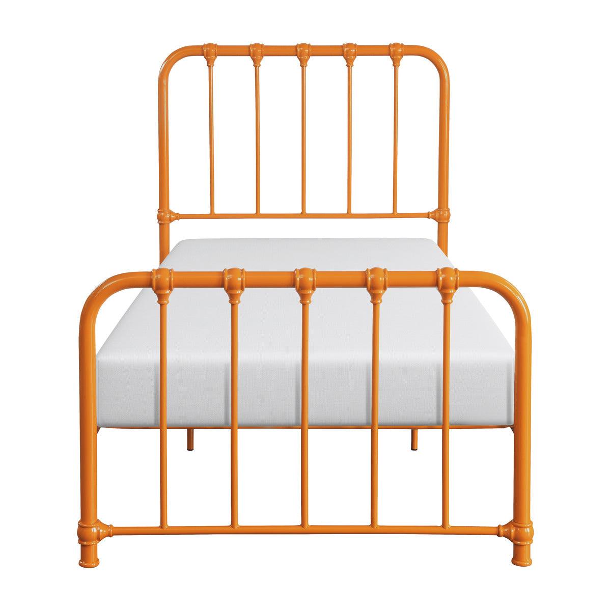 Bethany Orange metal twin platform bed front view