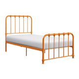 Side view of Bethany Orange metal twin platform bed