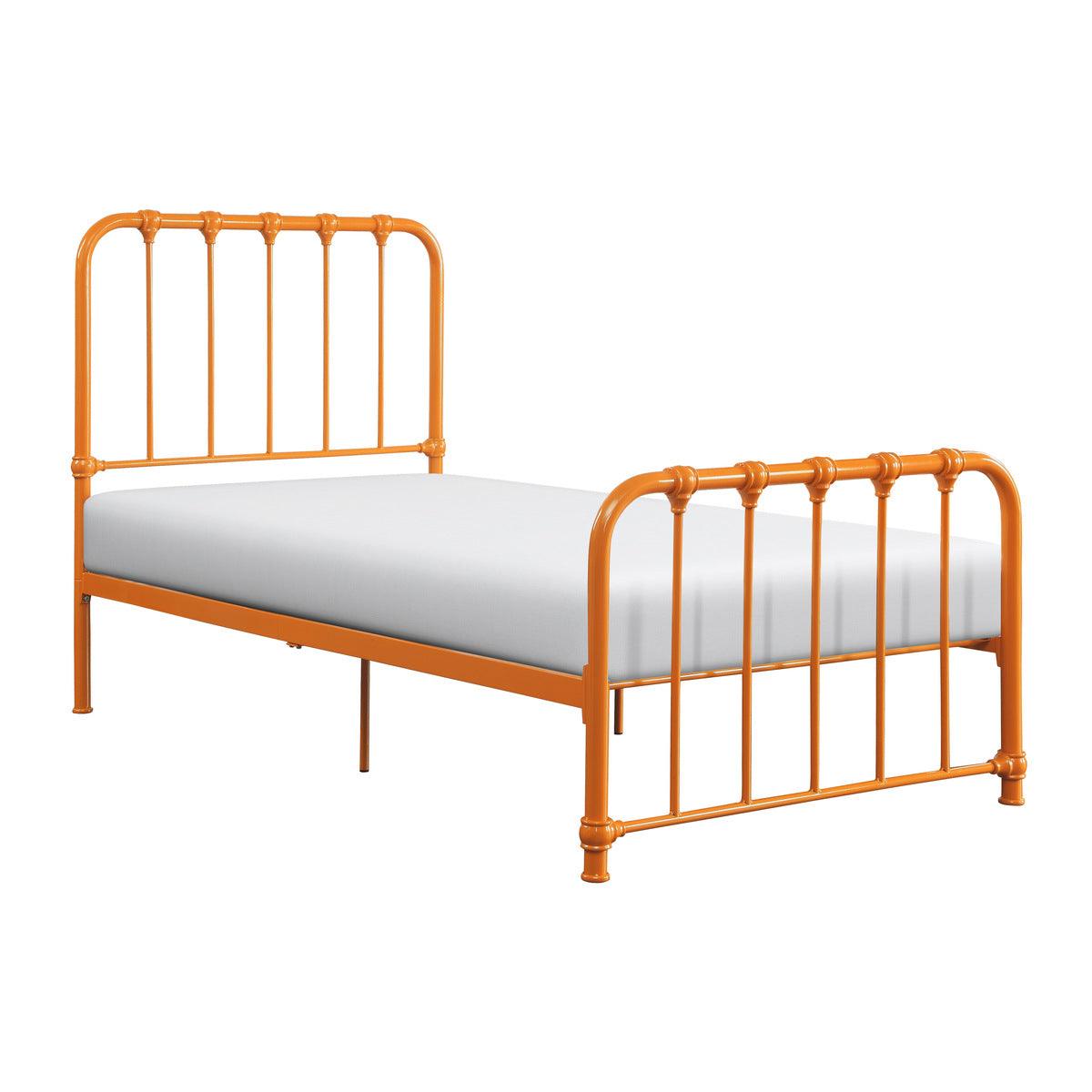 Side view of Bethany Orange metal twin platform bed