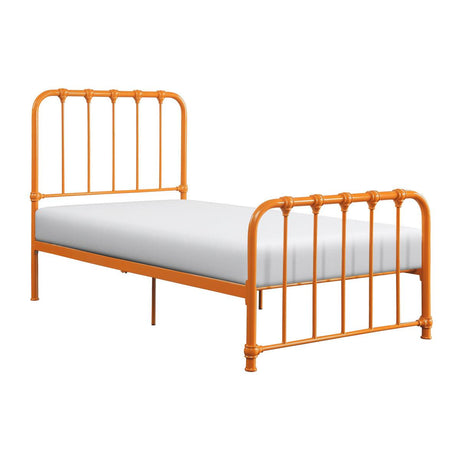 Side view of Bethany Orange metal twin platform bed