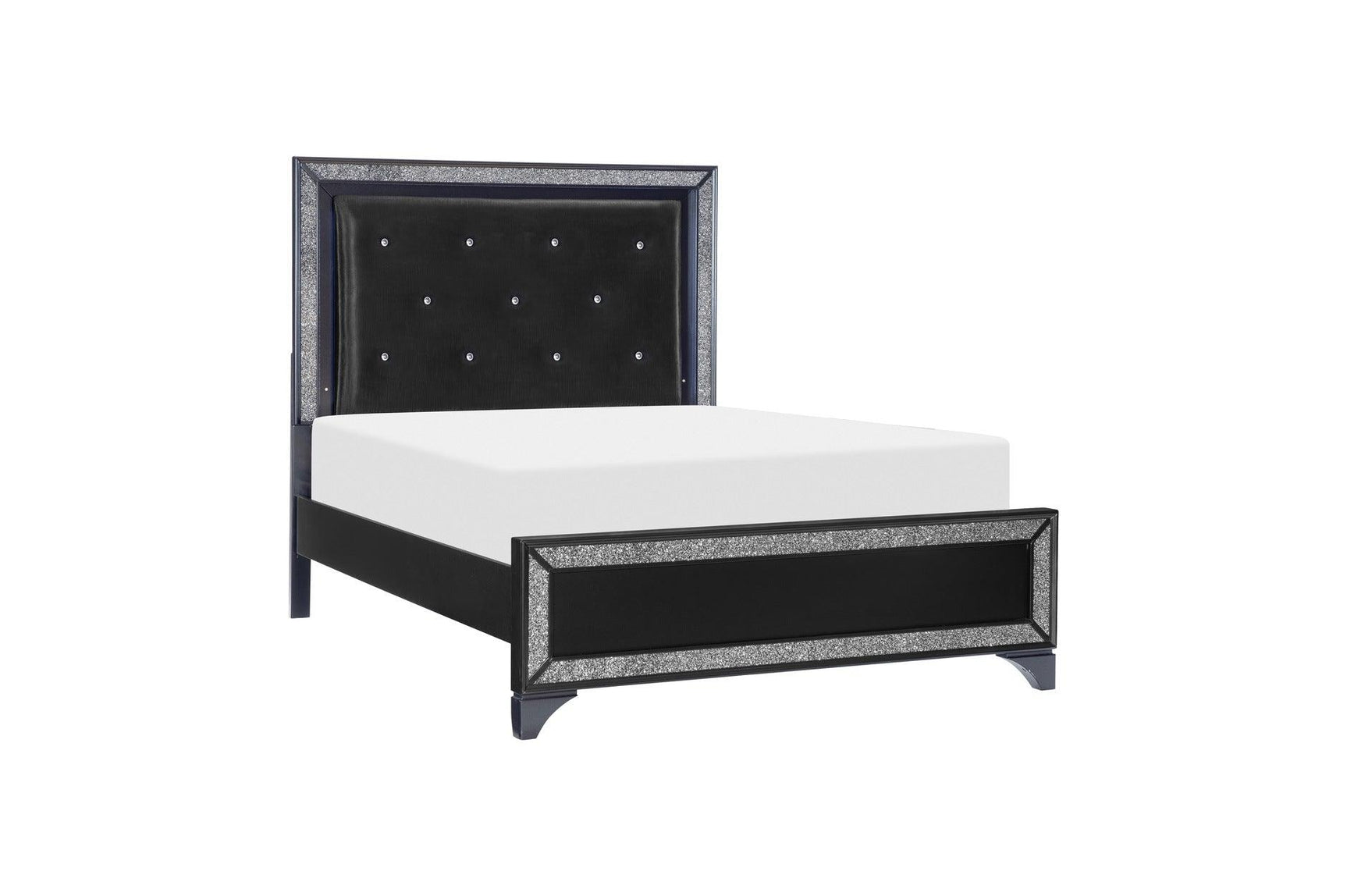 bedroom view of Salon Black Faux Leather Tufted LED Panel Bedroom Set bed