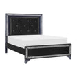 Salon black LED King panel bed angled side view