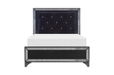 side view of Salon Black Faux Leather Tufted LED Panel Bedroom Set bed