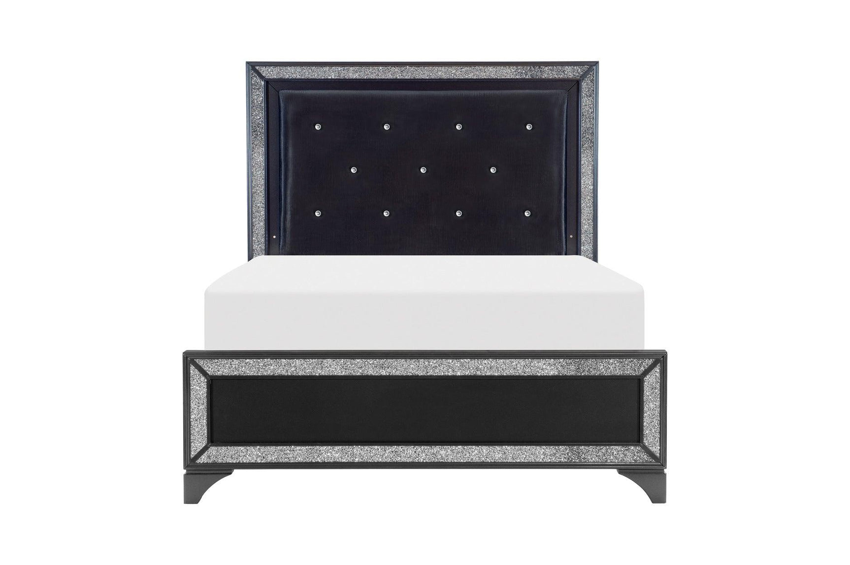 side view of Salon Black Faux Leather Tufted LED Panel Bedroom Set bed