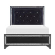 Salon black faux leather tufted LED king panel bed - front view