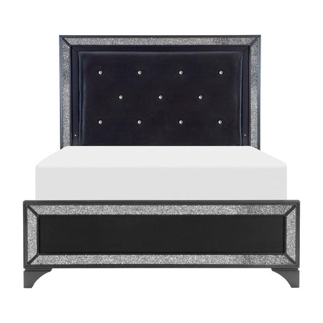 Salon Black Glamour Wood And Engineered Wood Faux Leather Upholstered Tufted LED Queen Panel Bed - front view