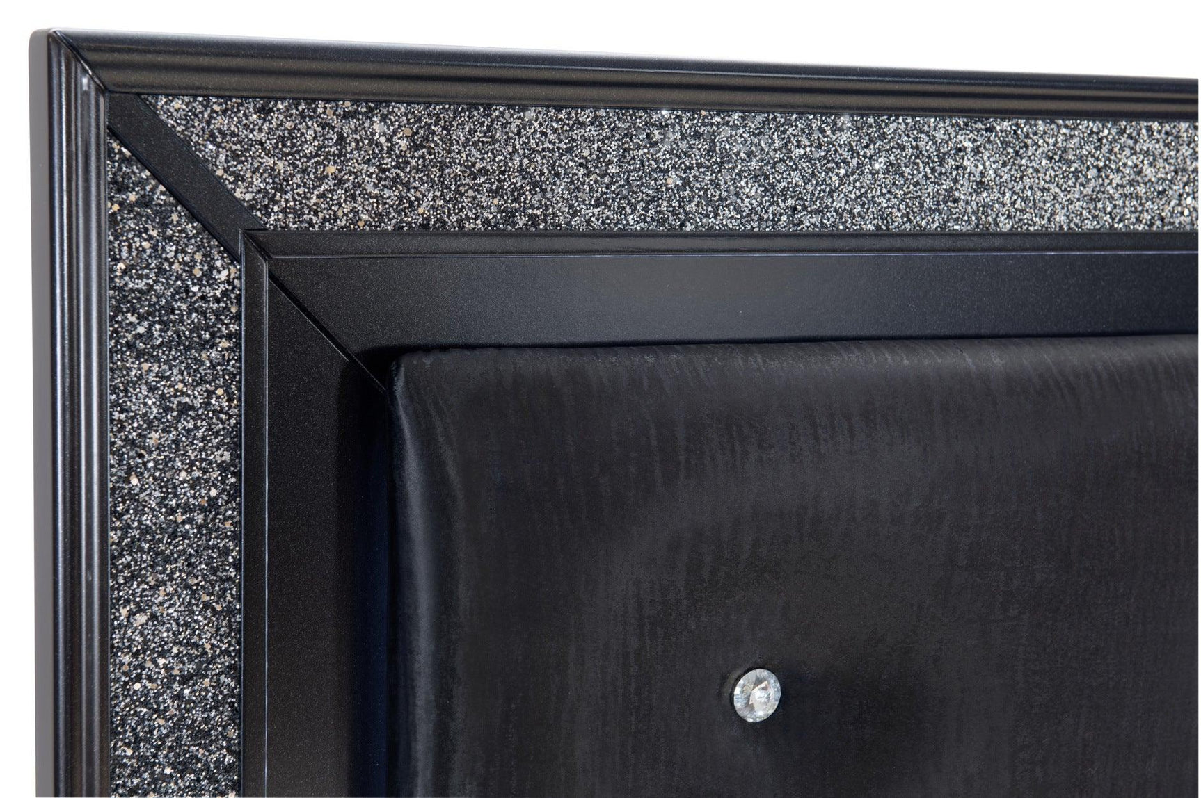 side view of Salon Black Faux Leather Tufted LED Panel Bedroom Set bed