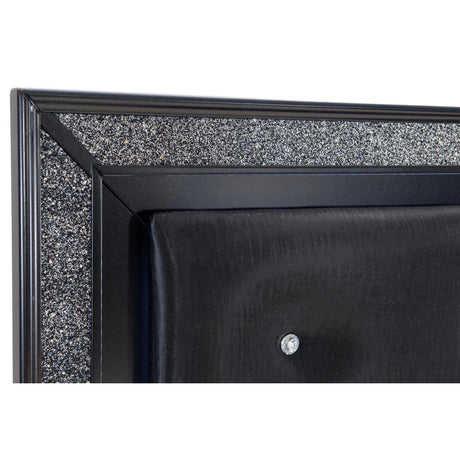 Detail of silver glitter trim and black pearlescent finish
