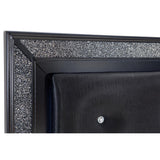 Salon Black Glamour Wood And Engineered Wood Faux Leather Upholstered Tufted LED Queen Panel Bed - detail of button tufting and LED