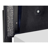 Salon Black Glamour Wood And Engineered Wood Faux Leather Upholstered Tufted LED Queen Panel Bed - closeup of upholstery