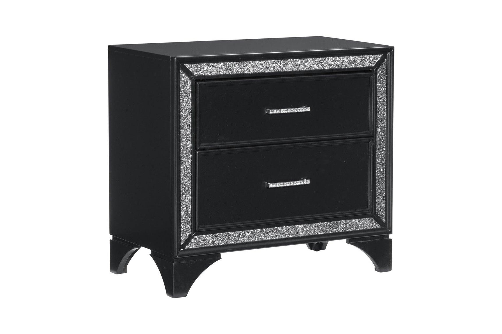 side view of Salon Black Faux Leather Tufted LED Panel Bedroom Set bed