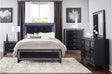main view of Salon Black Faux Leather Tufted LED Panel Bedroom Set bed