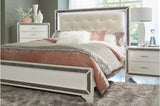 Salon White Faux Leather Tufted LED Panel Bedroom Set bed side view