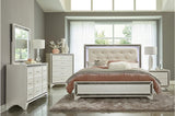 Salon White Faux Leather Tufted LED Panel Bedroom Set bed main view