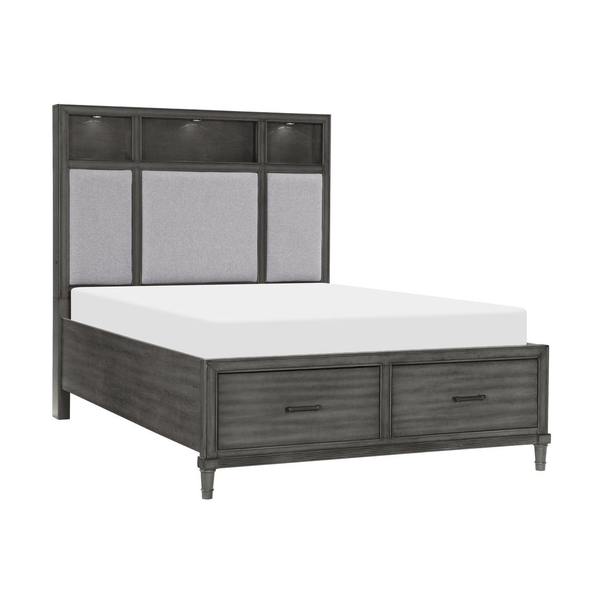 Wittenberry Gray Queen Platform Bed side angle showing storage drawers