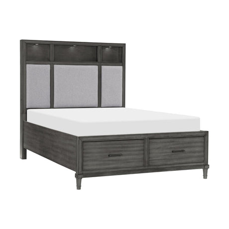 Wittenberry Gray Queen Platform Bed side angle showing storage drawers