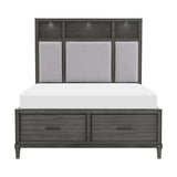 Wittenberry Gray Queen Platform Bed front view with fabric upholstered headboard and LED lighting