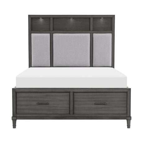 Wittenberry Gray King Platform Bed front view with upholstered headboard