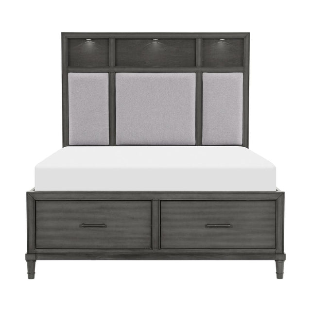 Wittenberry Gray King Platform Bed front view with upholstered headboard