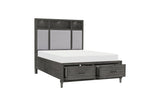 Side view of bed with open storage compartment