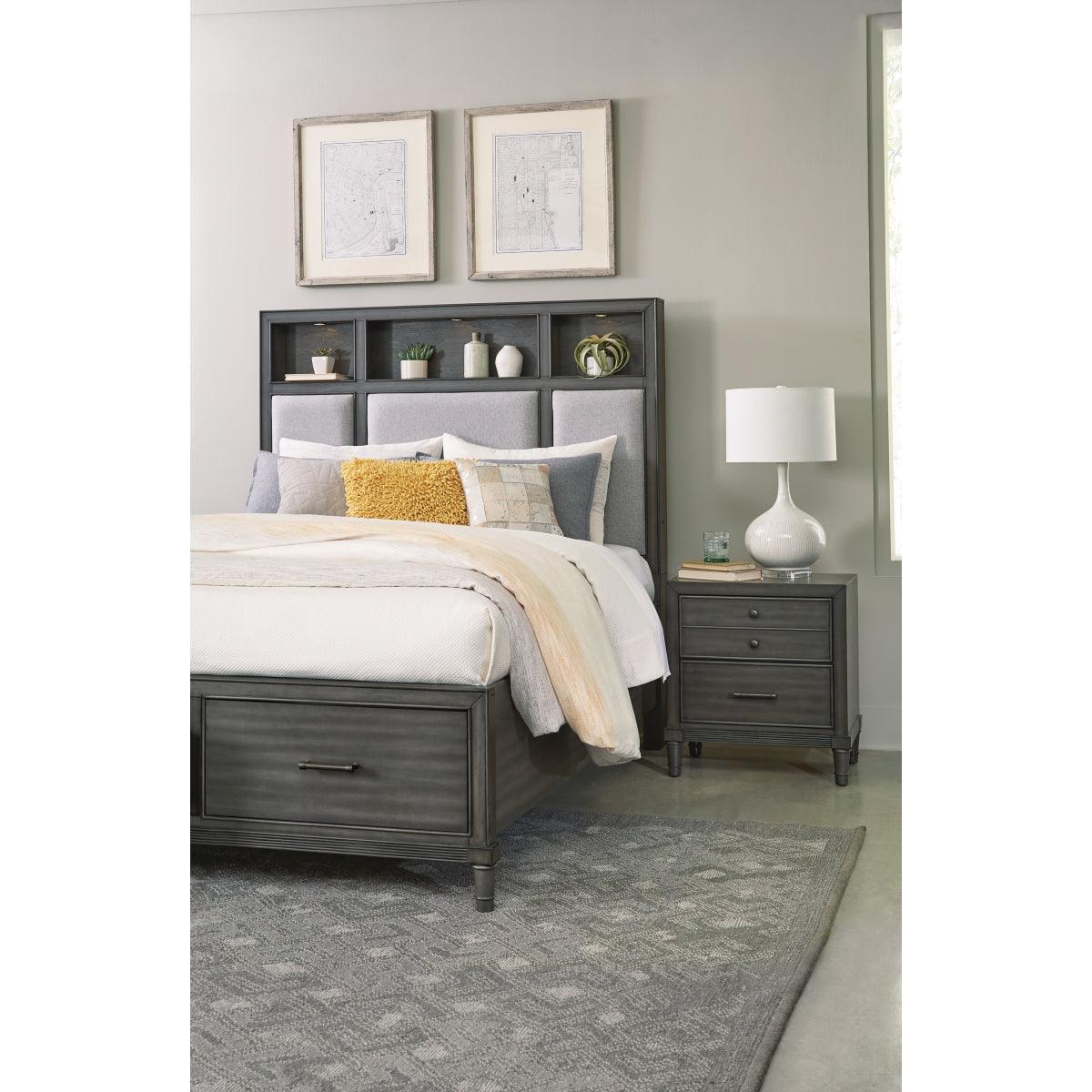 Wittenberry Queen Bed assembled with slats and rails visible