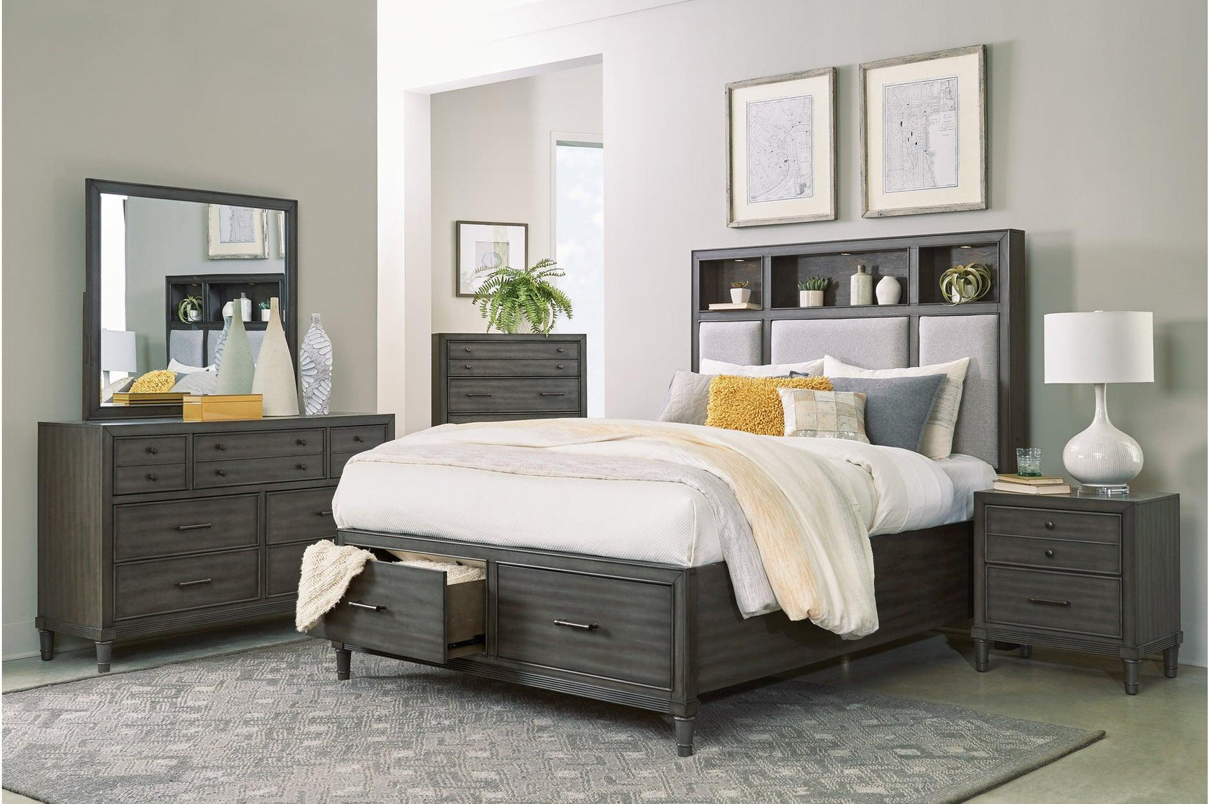 Main view of Wittenberry Gray Fabric Upholstered Storage Bedroom Set bed