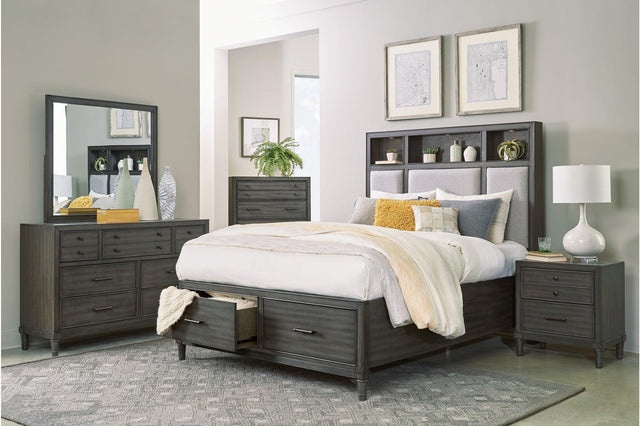 Main view of Wittenberry Gray Fabric Upholstered Storage Bedroom Set bed