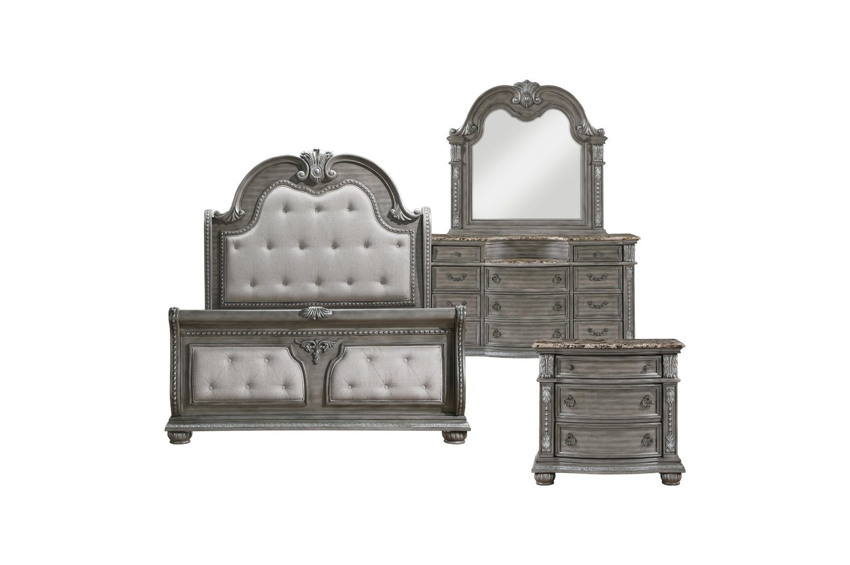 Bennington Gray Upholstered Tufted Panel Bedroom Set bed front view