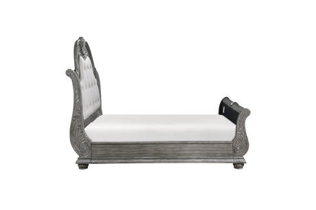 bedroom scene with Bennington Gray Upholstered bed