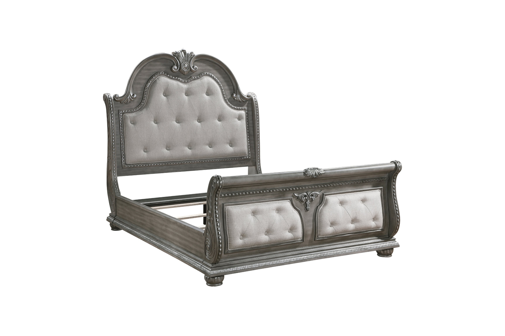 side angle tufted upholstered bed