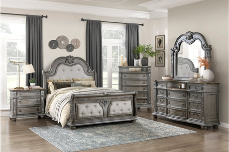 main view of Bennington Gray Upholstered Tufted Panel bed