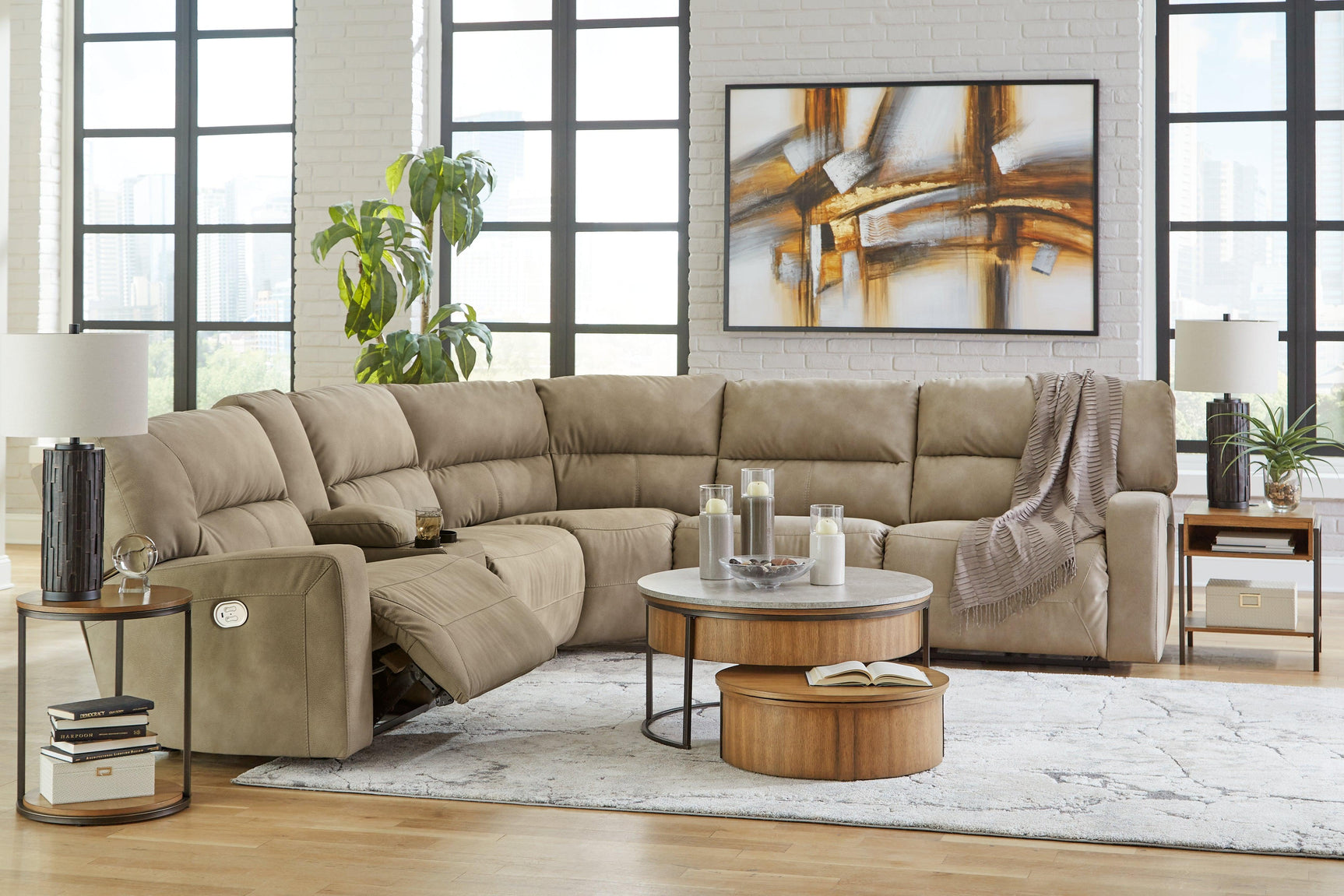 Next-Gen DuraPella Sand 6-Piece Power Reclining Sectional sofa view