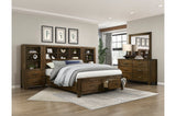 side view of Sullivan dark brown bookcase storage platform bed