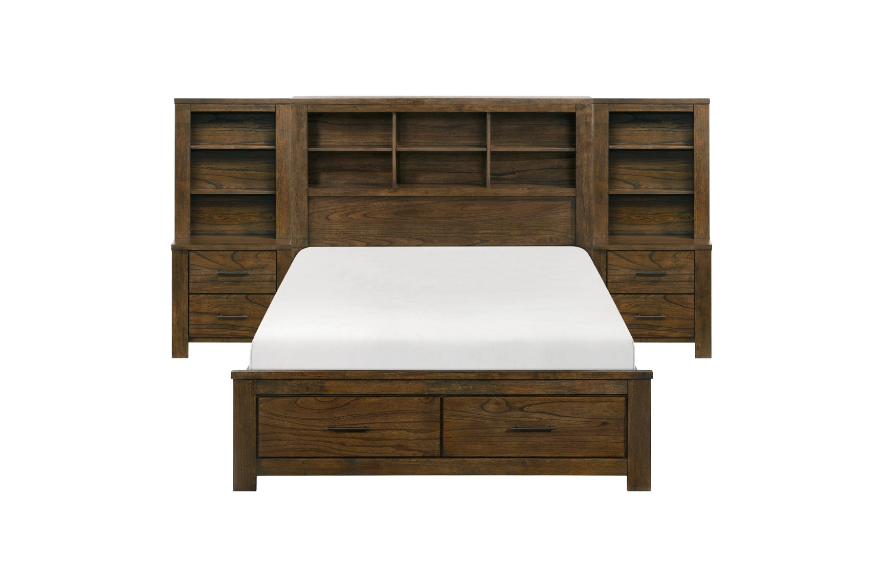 Sullivan dark brown platform bedroom set with bookcase storage