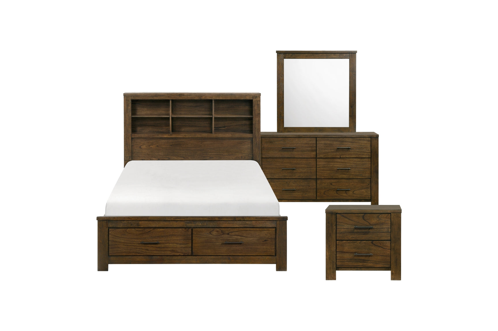 Sullivan dark brown platform bedroom set with bookcase storage