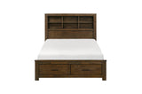 bedroom view showing platform bed and bookcase storage