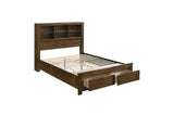 top-down view of bed with integrated shelving bookcase