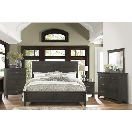 Blaire Farm Full Bed footboard detail in charcoal gray