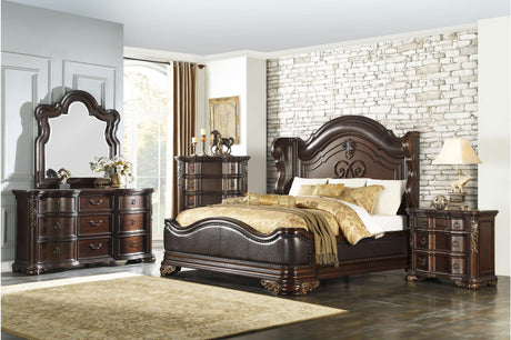 Royal Highlands Brown Cherry Faux Leather Bedroom Set bed main view