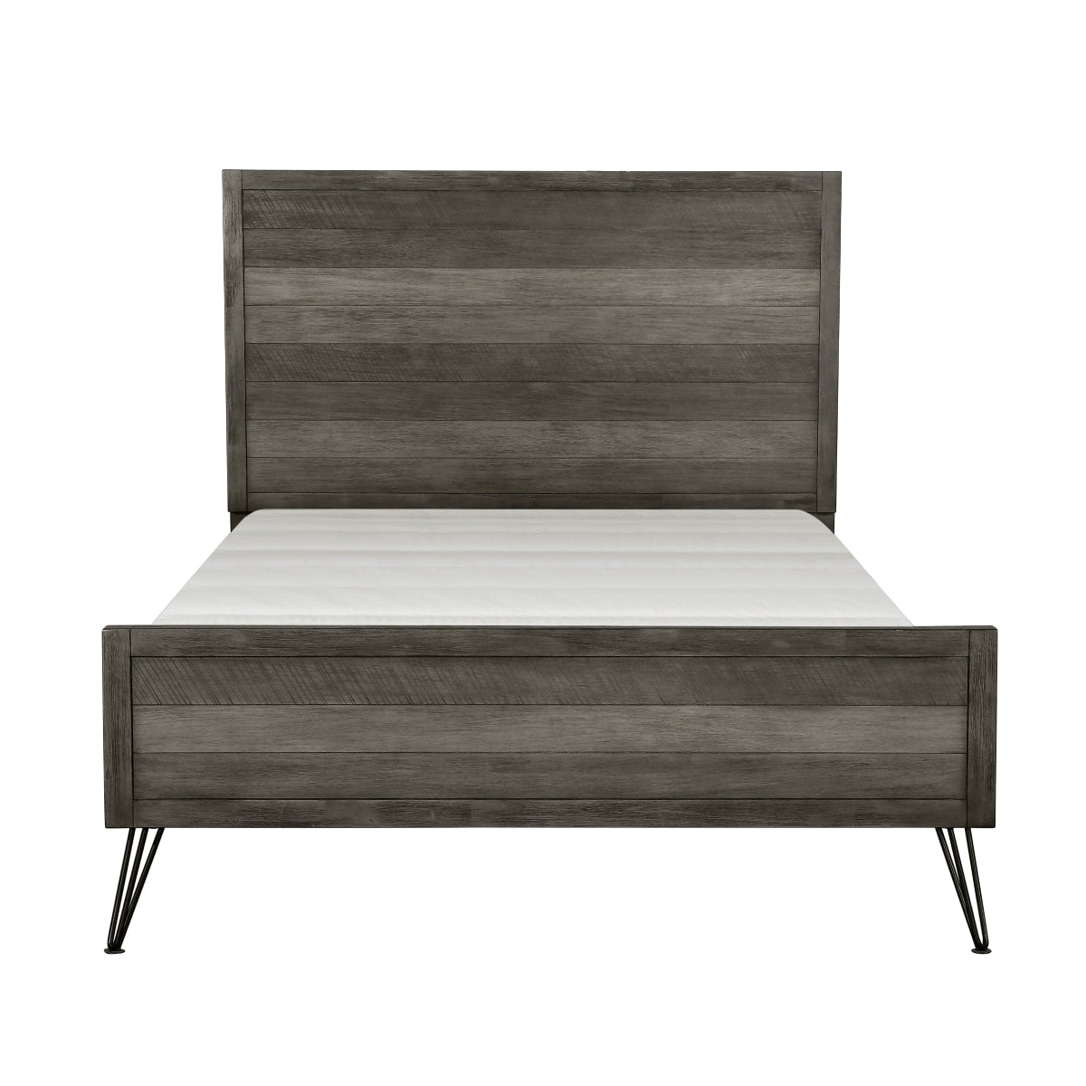Urbanite Queen Bed front view showing 3-tone gray panel headboard