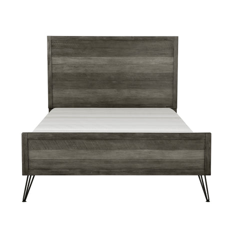 Urbanite Queen Bed front view showing 3-tone gray panel headboard