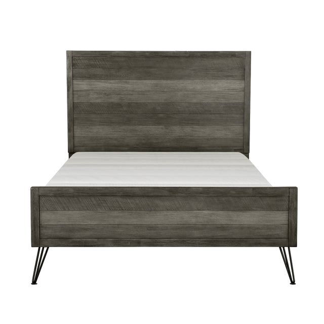 Urbanite Queen Bed front view showing 3-tone gray panel headboard