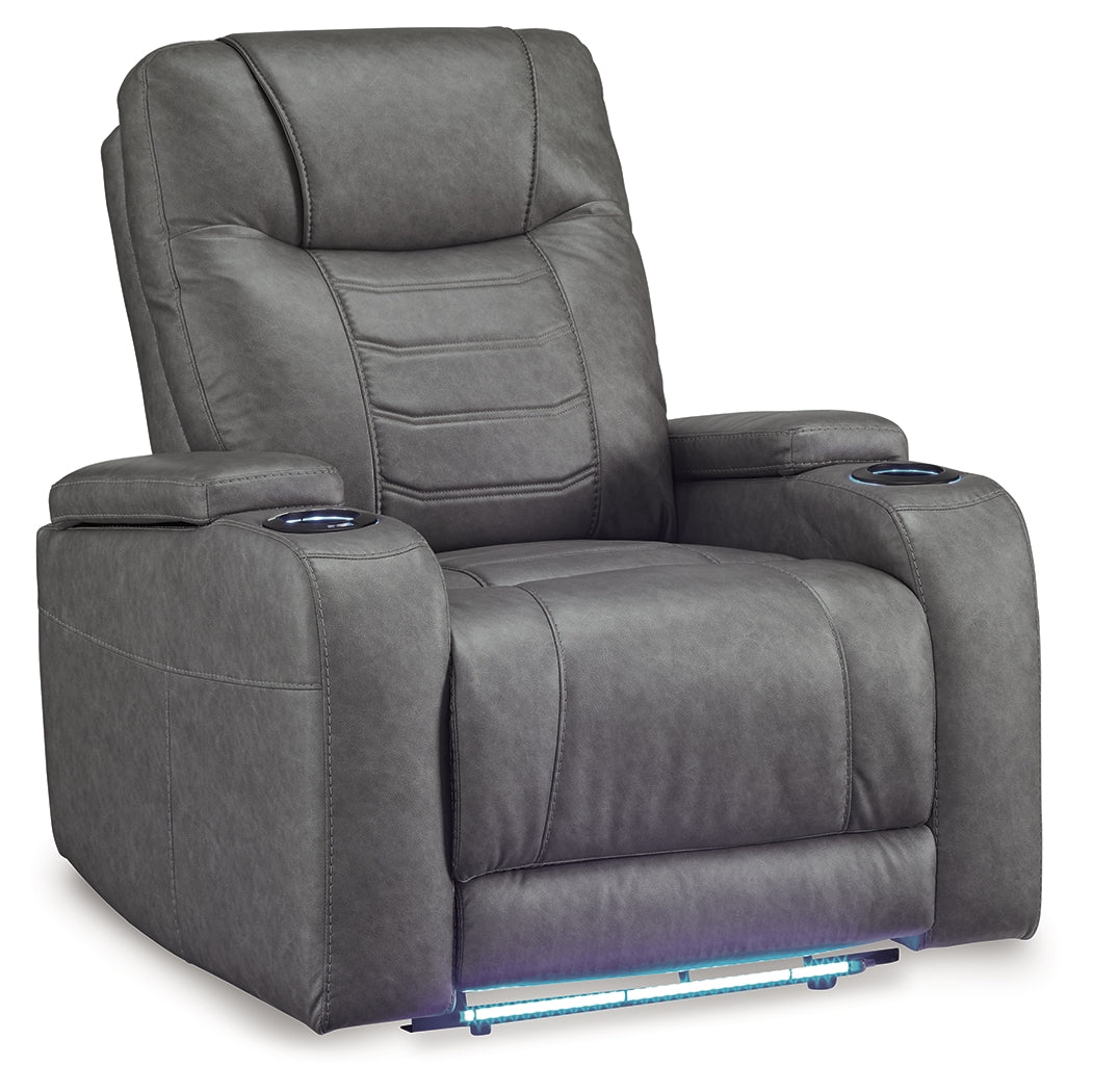 Side view of Schooner Rocks Slate Faux Leather Power Recliner