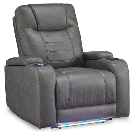 Side view of Schooner Rocks Slate Faux Leather Power Recliner