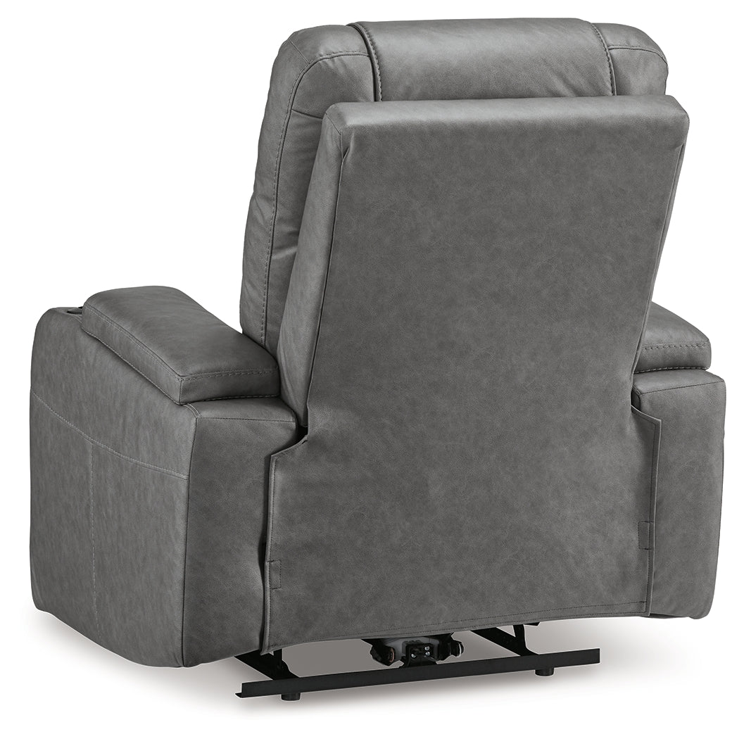 Back view of Schooner Rocks Slate Faux Leather Power Recliner