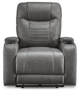 Front view of Schooner Rocks Slate Faux Leather Power Recliner