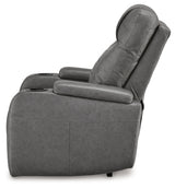 Alternate side view of Schooner Rocks Slate Faux Leather Power Recliner