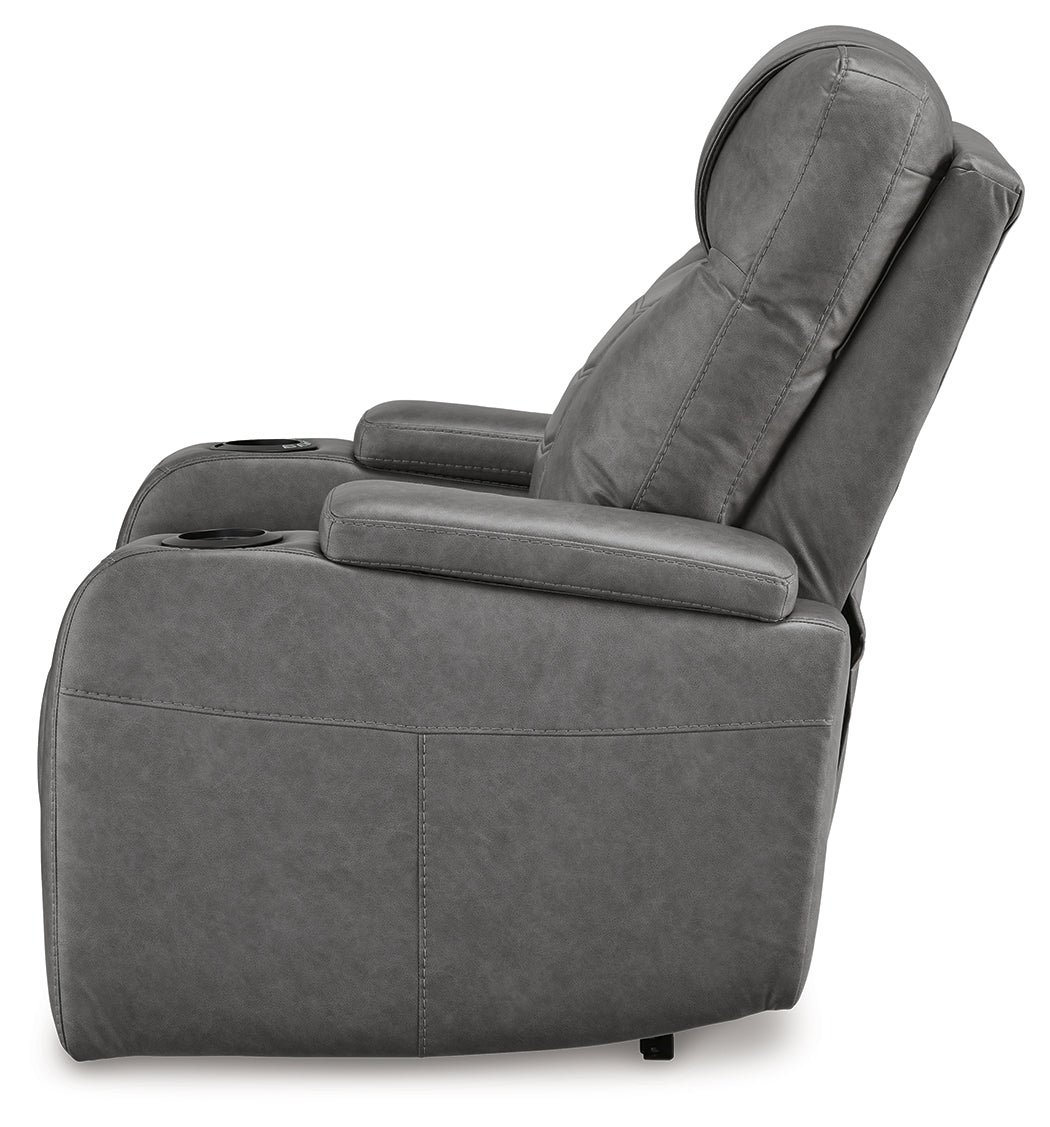 Alternate side view of Schooner Rocks Slate Faux Leather Power Recliner