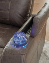armrest storage and cup holder detail on Schooner Rocks recliner