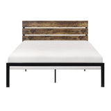 Marshall Black Metal Frame Queen Platform Bed with Faux Wood Veneered Headboard front view